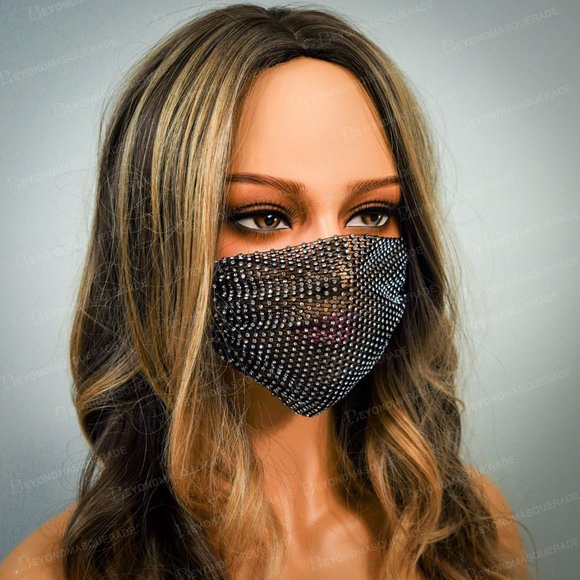 Fancy diamond face mask bling bling black - Picture 2 of 2